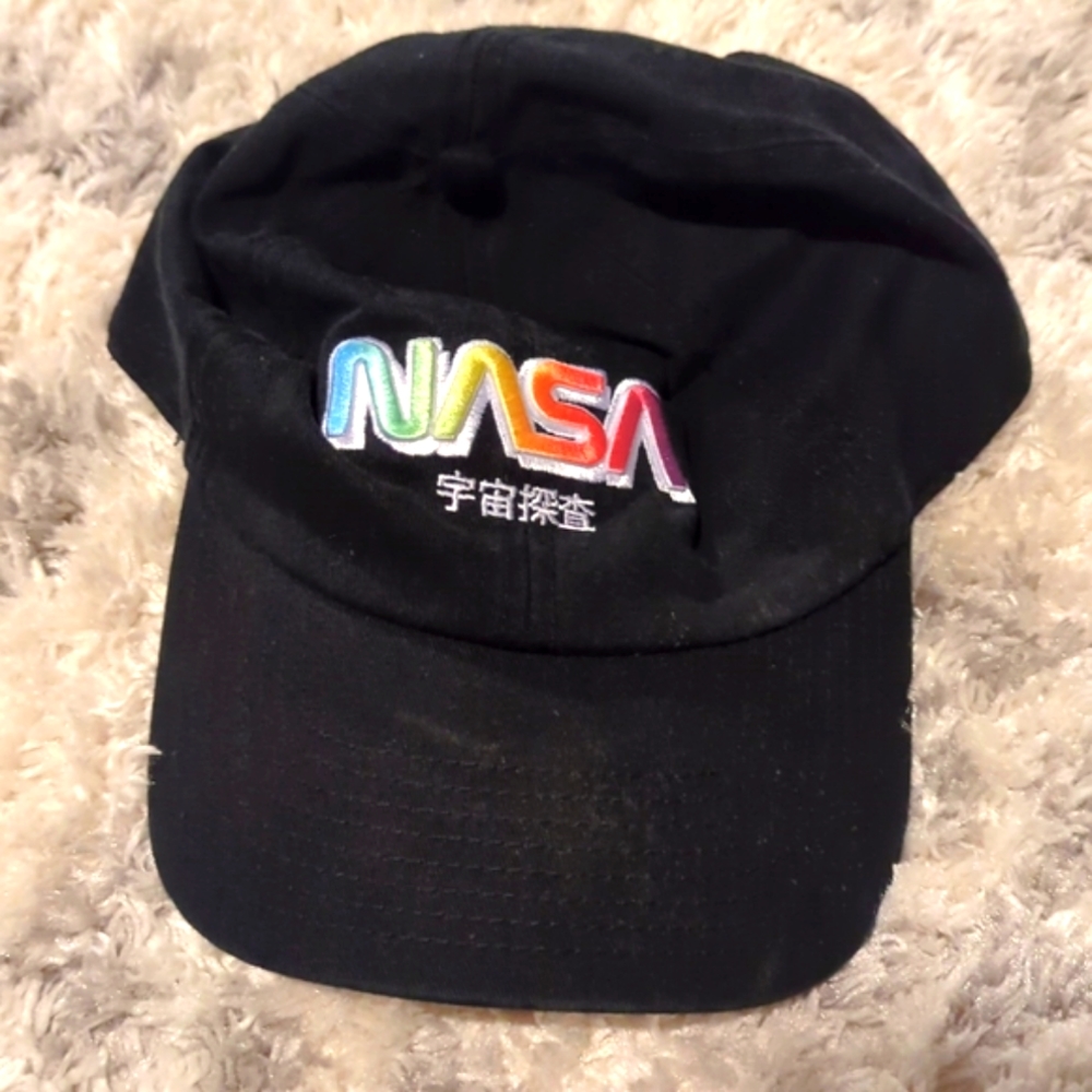 NASA rainbow logo Japanese script Dad Hat, American Needle, Black